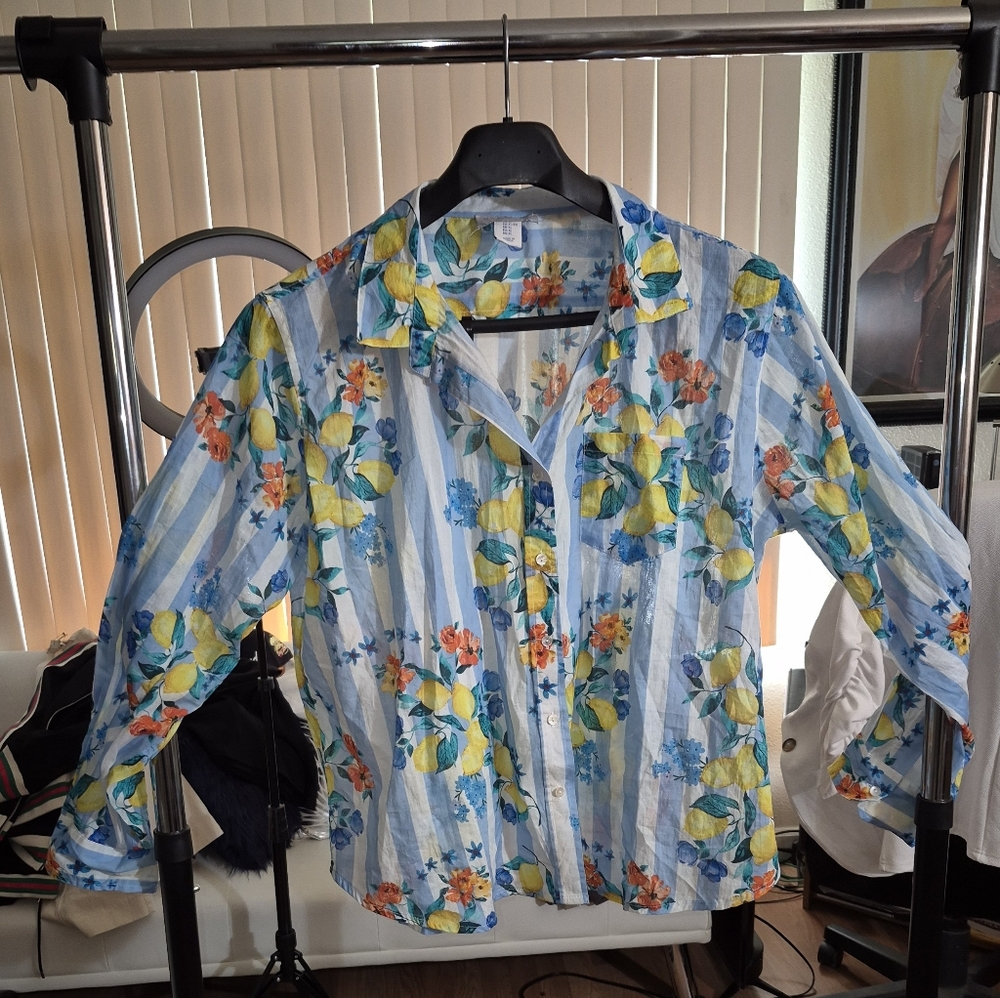 Floral Striped Button-Up Shirt